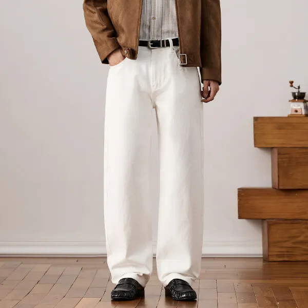 Weite Weiß-Schwarz-Blaue Baggy Jeans für Herren, Streetwear Mode, Cityboy, Lose Lässige Gerade Denim-Jeans, Hosen