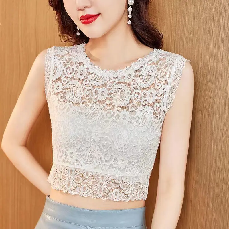 

Women's Monochromatic Lace Turtleneck Short Sleeve Casual Tops, Temperament All-Match Clothes, New Style, Trend Fashion, Summer