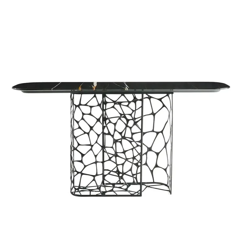 

Luxury pure copper bottom natural marble hollow entrance table modern designer