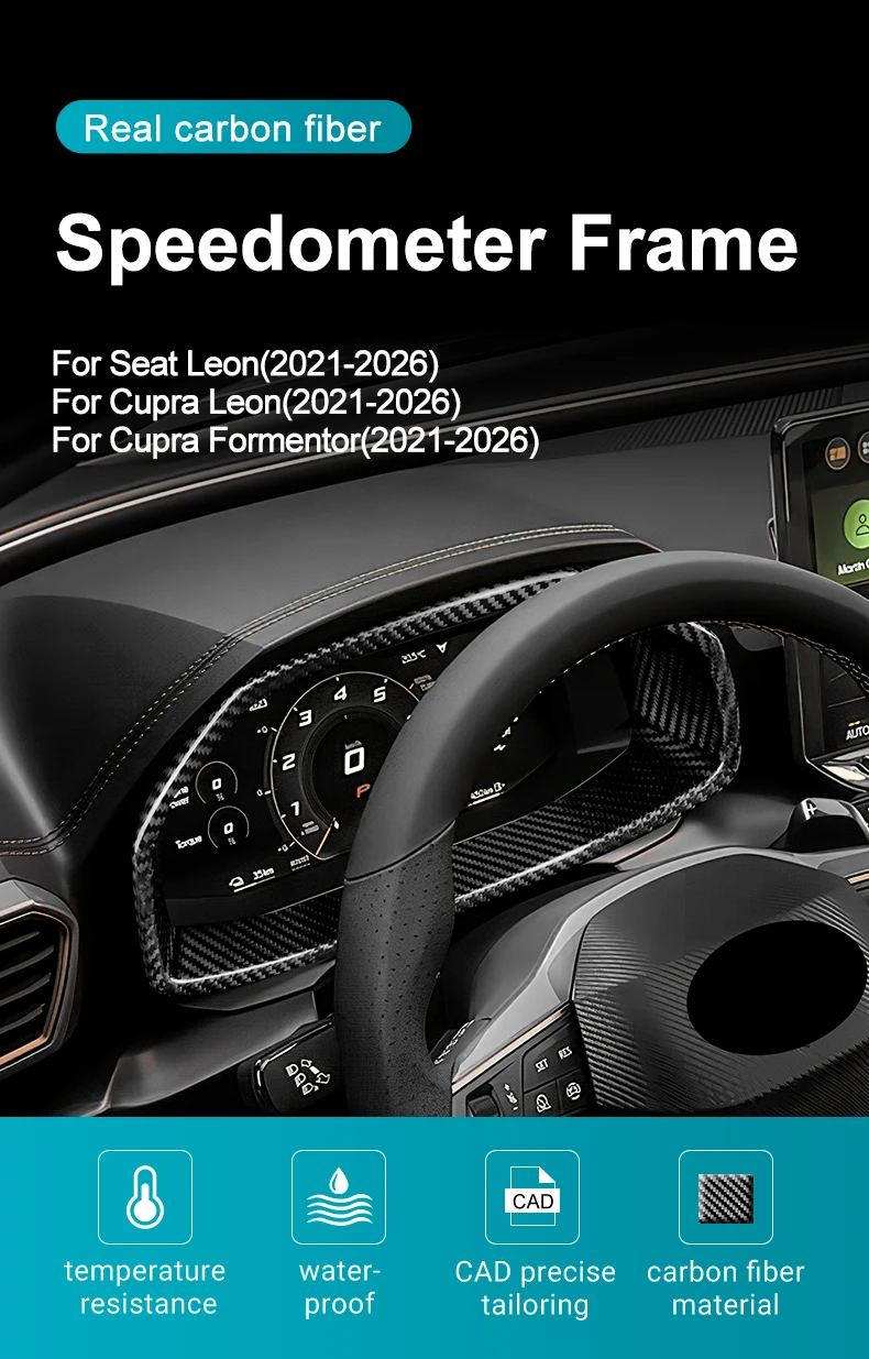 Echte Trocken-Hartkohlefaser-Verkleidung für Cupra Formentor/Cupra Leon/Seat Leon 2021 2022 2023 2024 2025 2026 LHD Tachometerblende – Detail 1