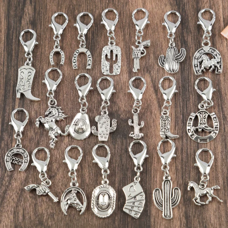 20Pieces Interesting Desert Series Keychain Set Cactus Horse Boots Pistol Hat Party keychain Creative keychain set Holiday Gift