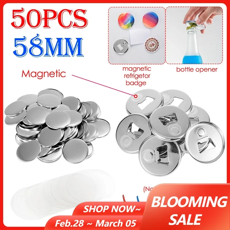 50PCS 58MM DIY Magnetic Refrigerator Badge and Beer Bottle Opener 2 in 1 Making Parts for Badge Button Maker Machine Accessories