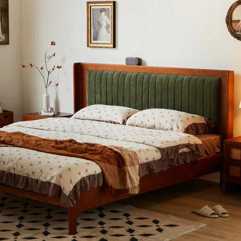 

Log double solid wood bed 1.8 meters bedroom soft bed master bedroom wedding bed
