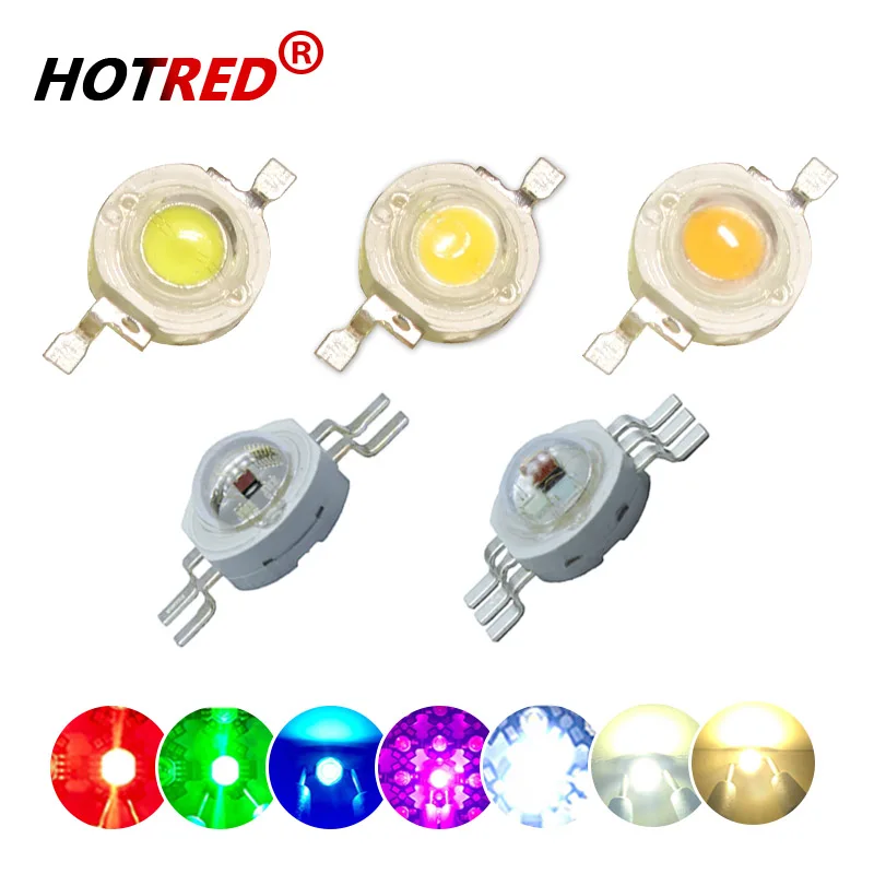 100szt 1W 3W LED Diody LED dużej mocy Super jasność Głęboka czerwień 660nm Królewski niebieski 445nm Różowy Pełne spektrum Białe żółte źródło światła