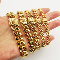 316L Stainless Steel Hip hop Mens Curb Cuban Chain Bracelets Men Women 18k Gold Plated Jewelry Drop Shopping Size 6/8/10/12mm