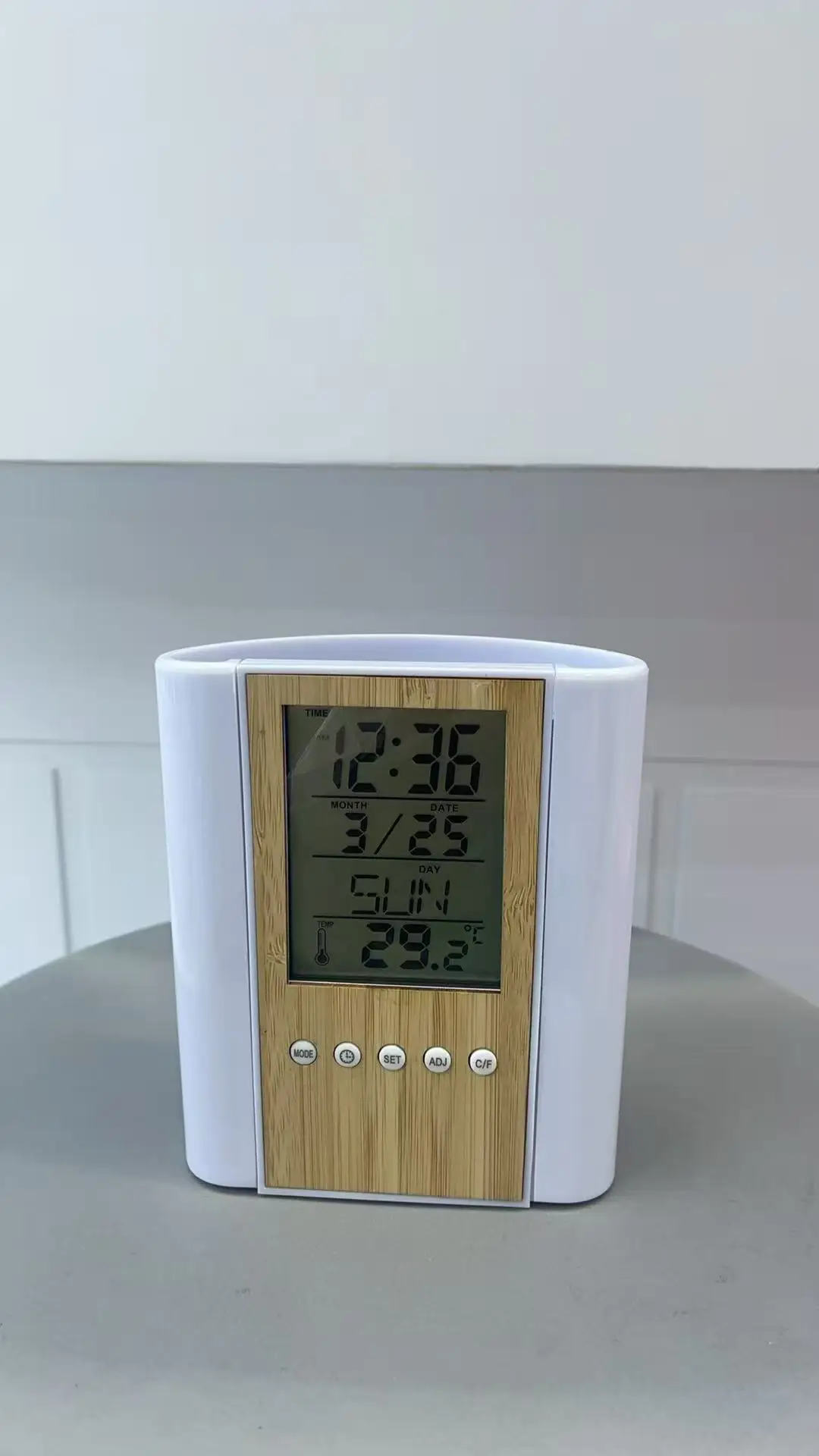 Bamboo sheet eco-friendly decorative panel, date alarm clock time display pen holder