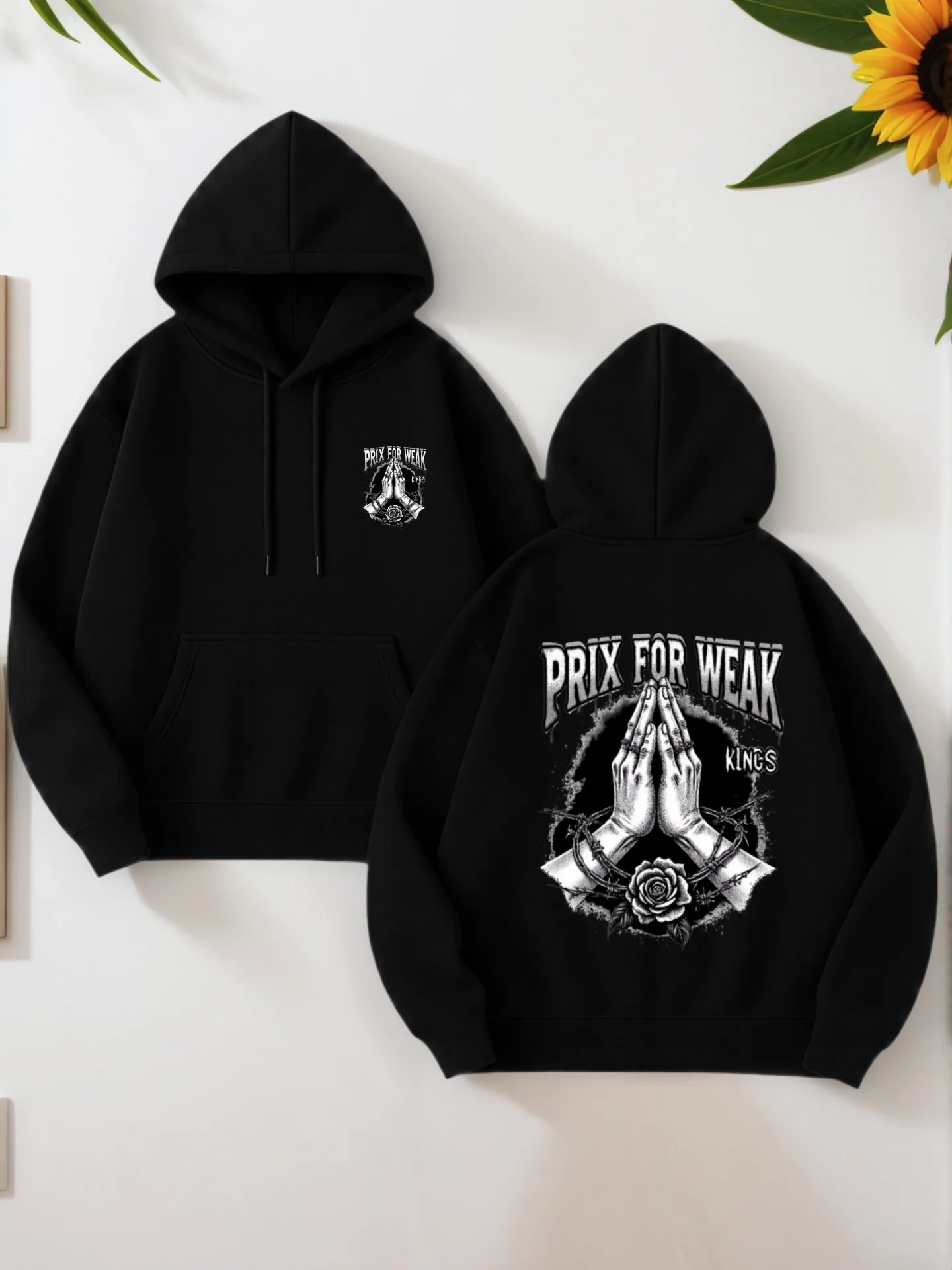 

Мужская толстовка с рисунком, Молиться - Принт «Руки и розы», Стиль уличной одежды, Мягкая ткань, Для мужчин и подростков, Для повседневной носки