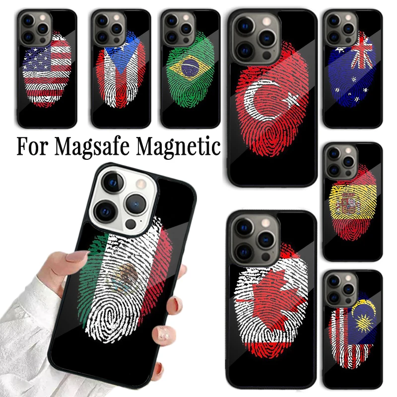 

Чехол для телефона Coque для iPhone 16, 15, 14, 13, 12, 11 Pro Max Plus Magsafe, магнитный чехол с беспроводной зарядкой, национальный флаг, отпечаток пальца