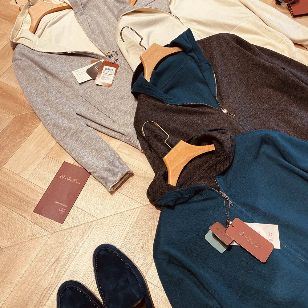 

Italian Vintage Double-Sided Wear Import 6 Knitted Wool Blend Men's Hoodie Zipper Knitted Jaet Casual Sle Long Sve