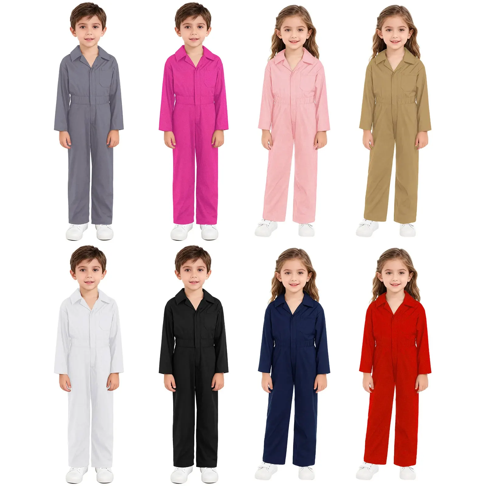Kids Boys Coverall Jumpsuit Mechanic Boiler Suit Flight Suit Uniform Outfits Children Christmas Halloween Cosplay Costume