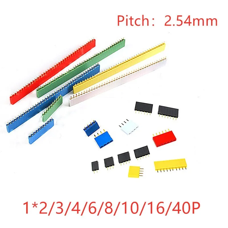 10PCS 2.54mm Single Row Female Pin Header Connector 2/3/4/6/8/10/16/40p Strip Pinheader PCB Board Colourful Socket For Arduino