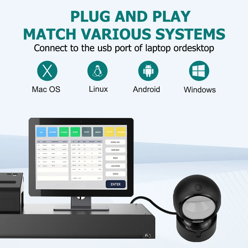 Netum a5 2d Desktop-Barcode-Scanner, omni direktion aler freihändiger kabel gebundener USB-Big-Barcode-Leser 1d qr Bildschirm-Barcodes-Scannen