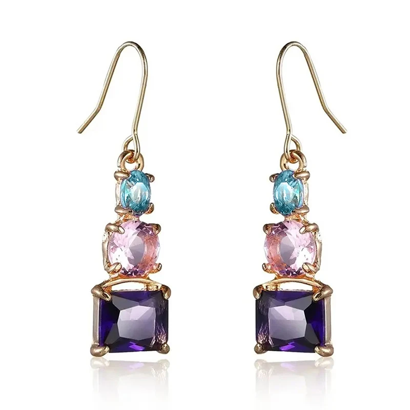 Huitan Blue/Pink/Purple CZ Dangle Earrings for Women New 2023 Colorful Earrings Wedding Party Temperament Lady\'s Ear Jewelry