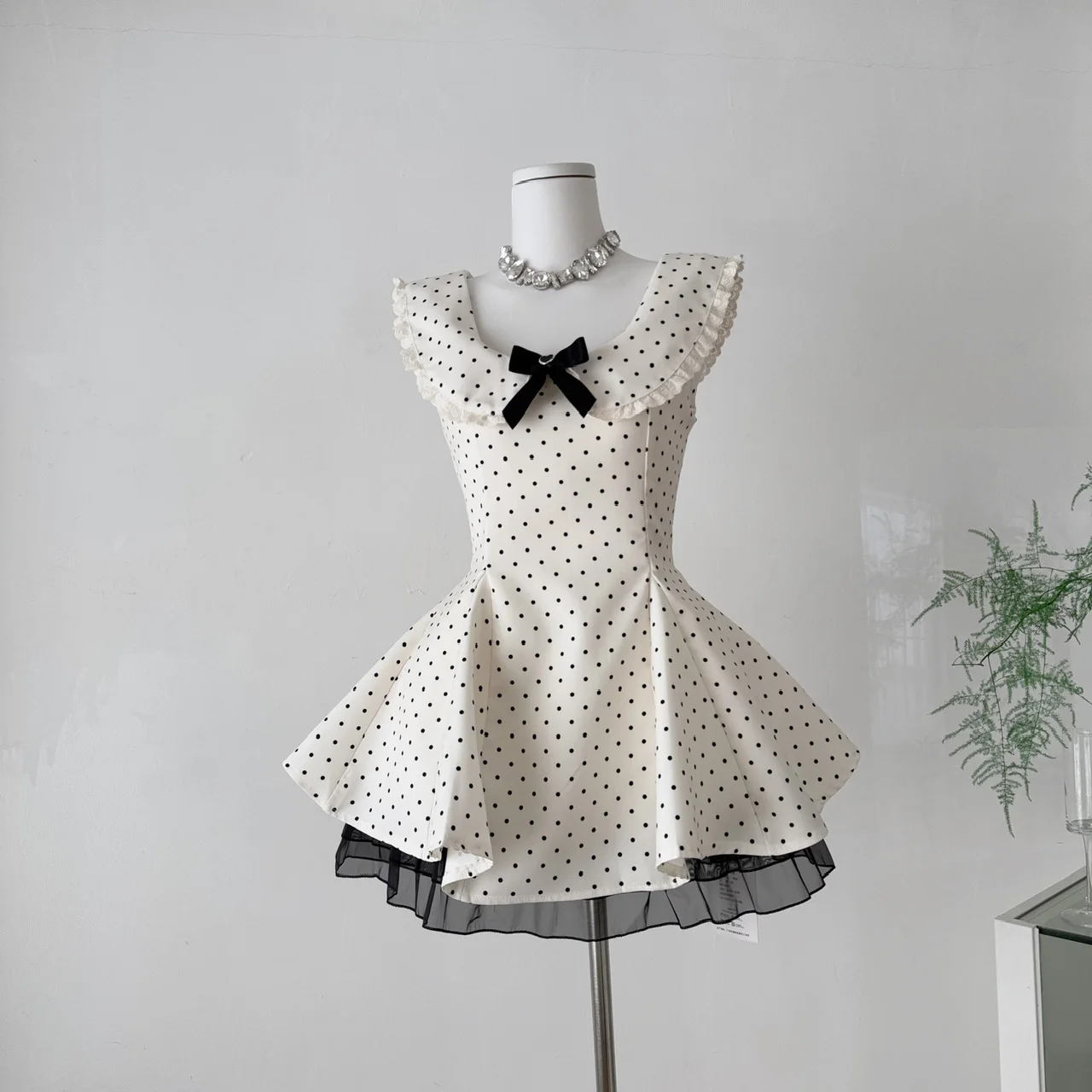 

2025 Summer Women Mini Dress A-line Frock Backless Polka Dot One-Piece Coquette Shoujo Girl Evening Party 2000s Aesthetic Fairy