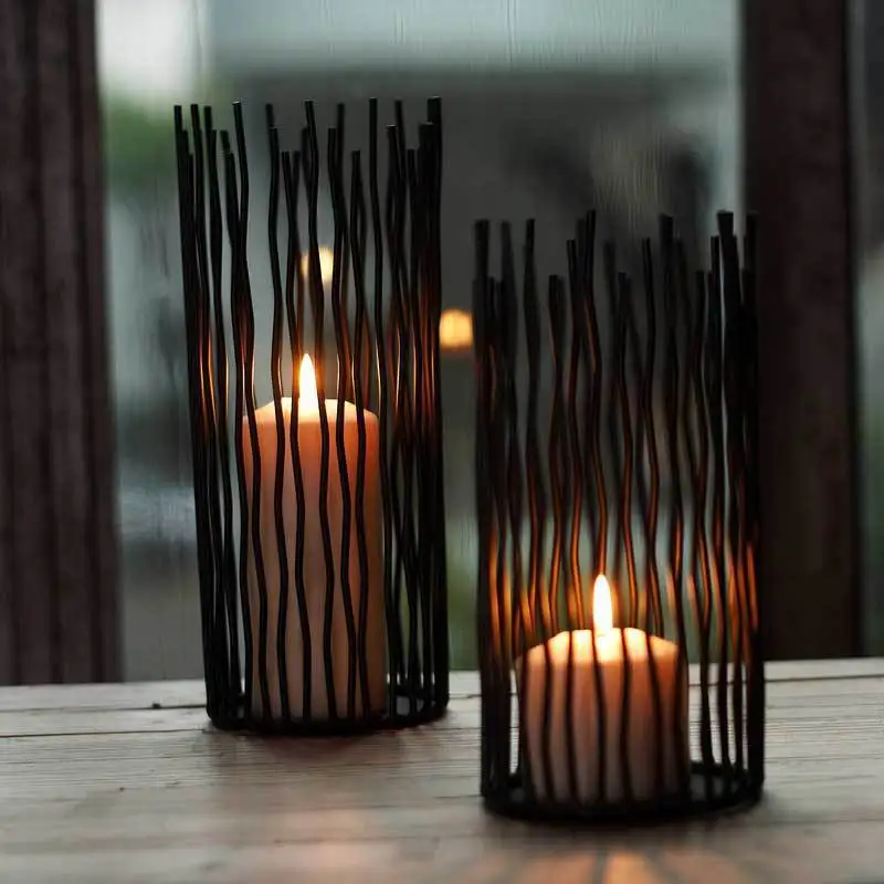 Nordic Style Luxury Abstract Pen Container Iron Cylinder Candle Holder Lantern Home Desktop Decoration Wedding Party Ornaments