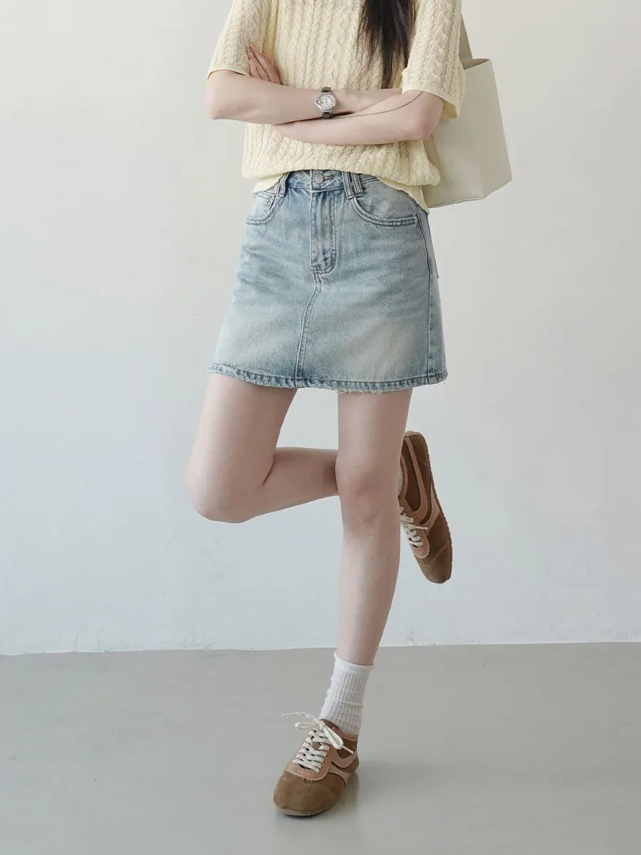 

Юбка А-силуэта с высокой талией, джинсовая, синяя, свободного кроя, женская, летняя 2026, повседневный дизайн, с рваным краем, для женщин