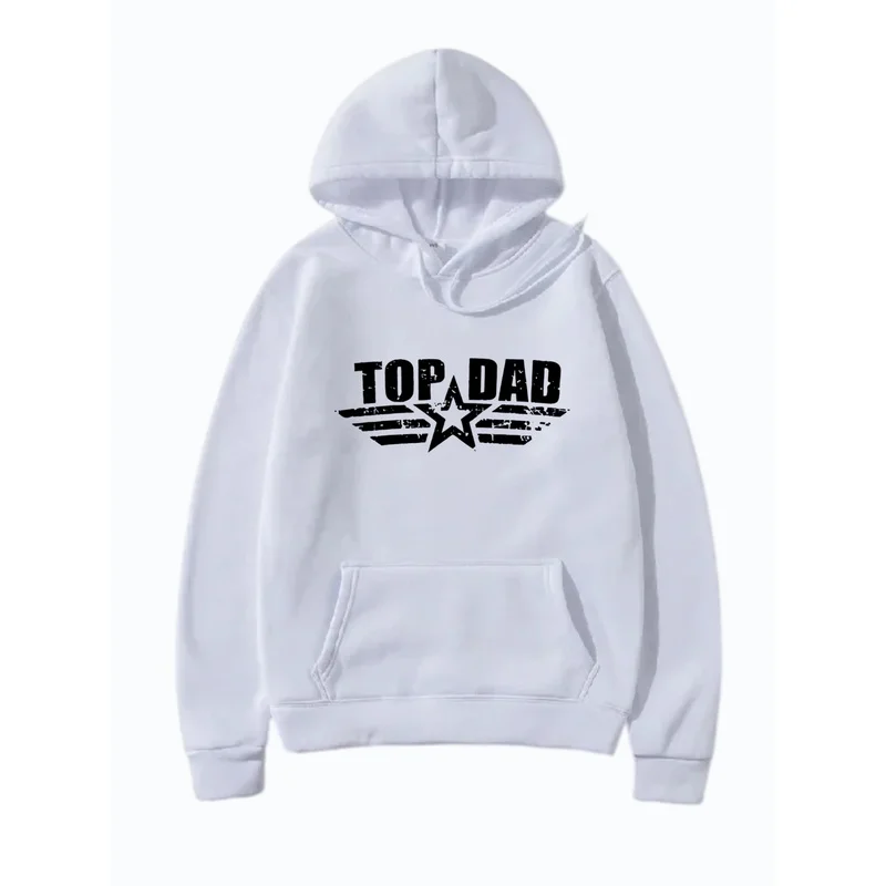Men TOP DAD Distressed Star Wings Print Pullover Hoodie Father Slogan Graphic Sweatshirt Kangaroo Pocket Casual Hooded Tops