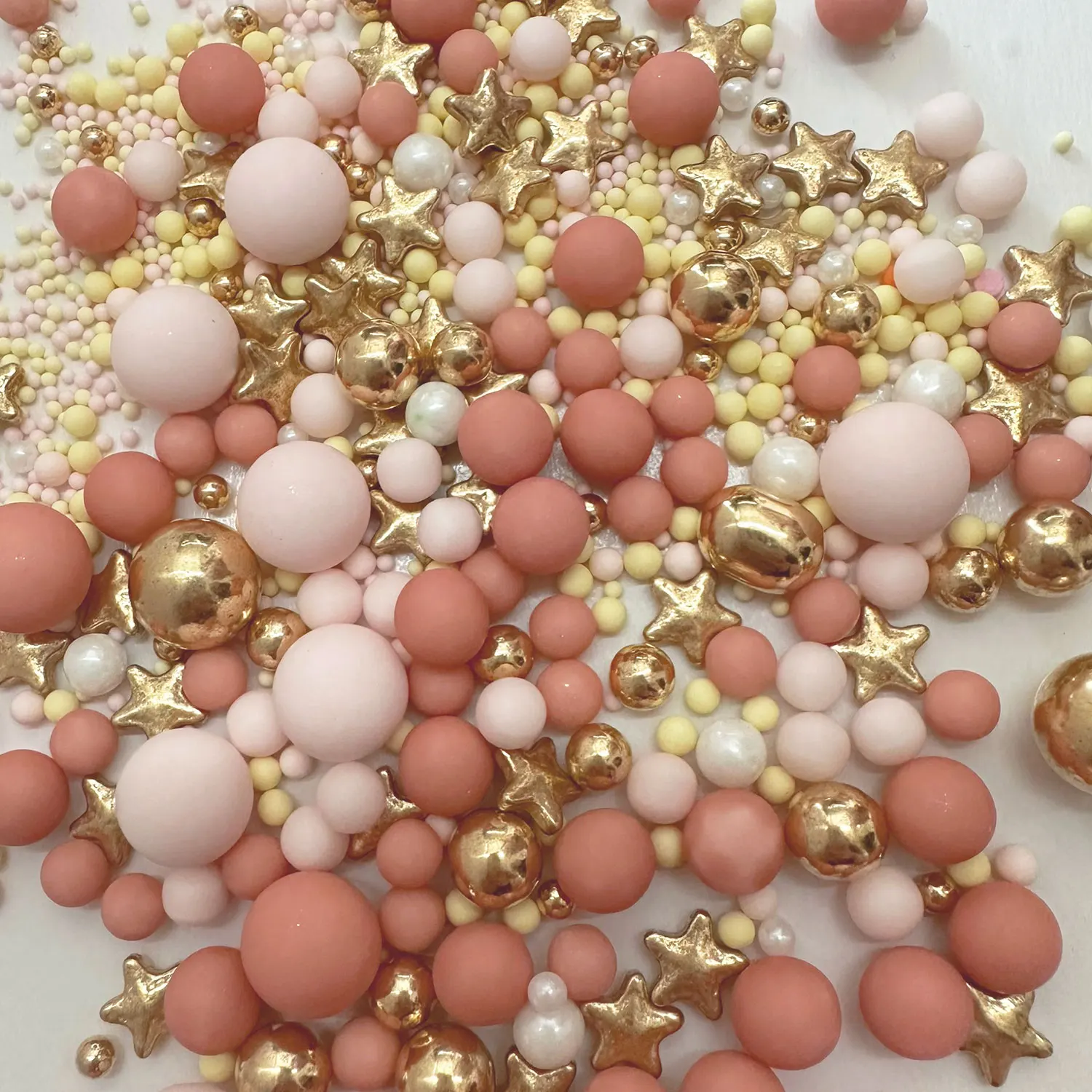 Goldrosa Perlen- und Pentagrammstreusel zum Dekorieren von Kuchen – Cupcakes, Kekse, Eiscreme-Topper, Hochzeit, Babyparty, Party
