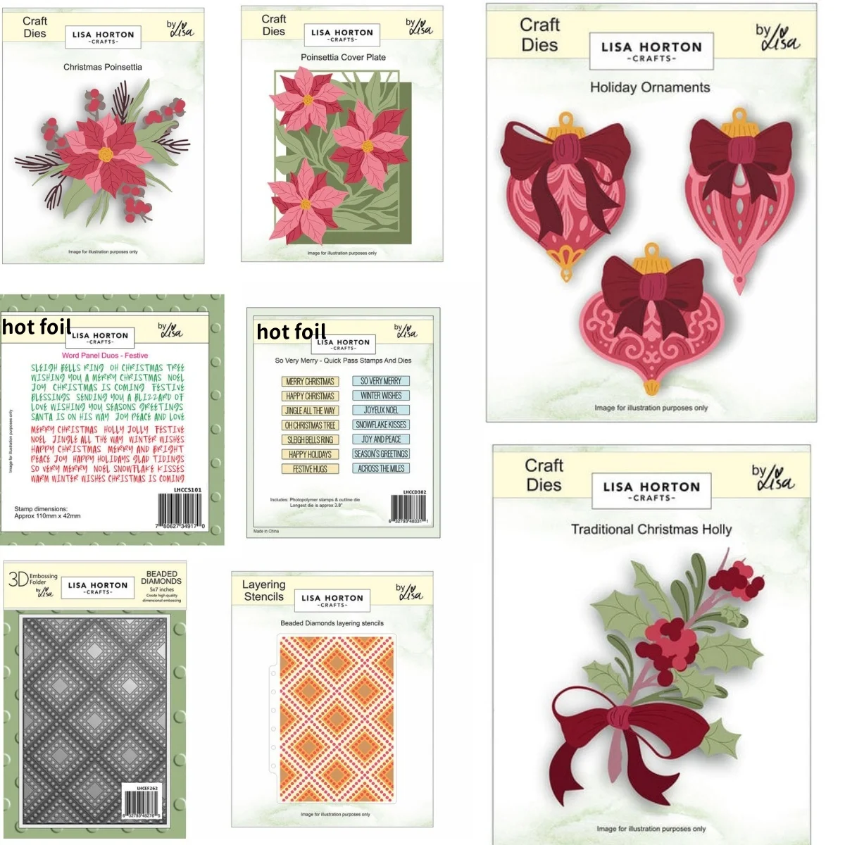 

Diamonds Poinsettia Traditional Christmas Holly Holiday Ornaments Metal Cutting Dies Clear Stamps Stencil Hot Foil For DIY