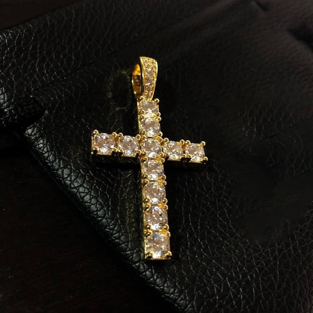 Fashion Simple Bling Cross Jewelry Iced Out Cubic Zirconia Diamond 18k White Gold Plated Cross Pendant Necklace For Men Women