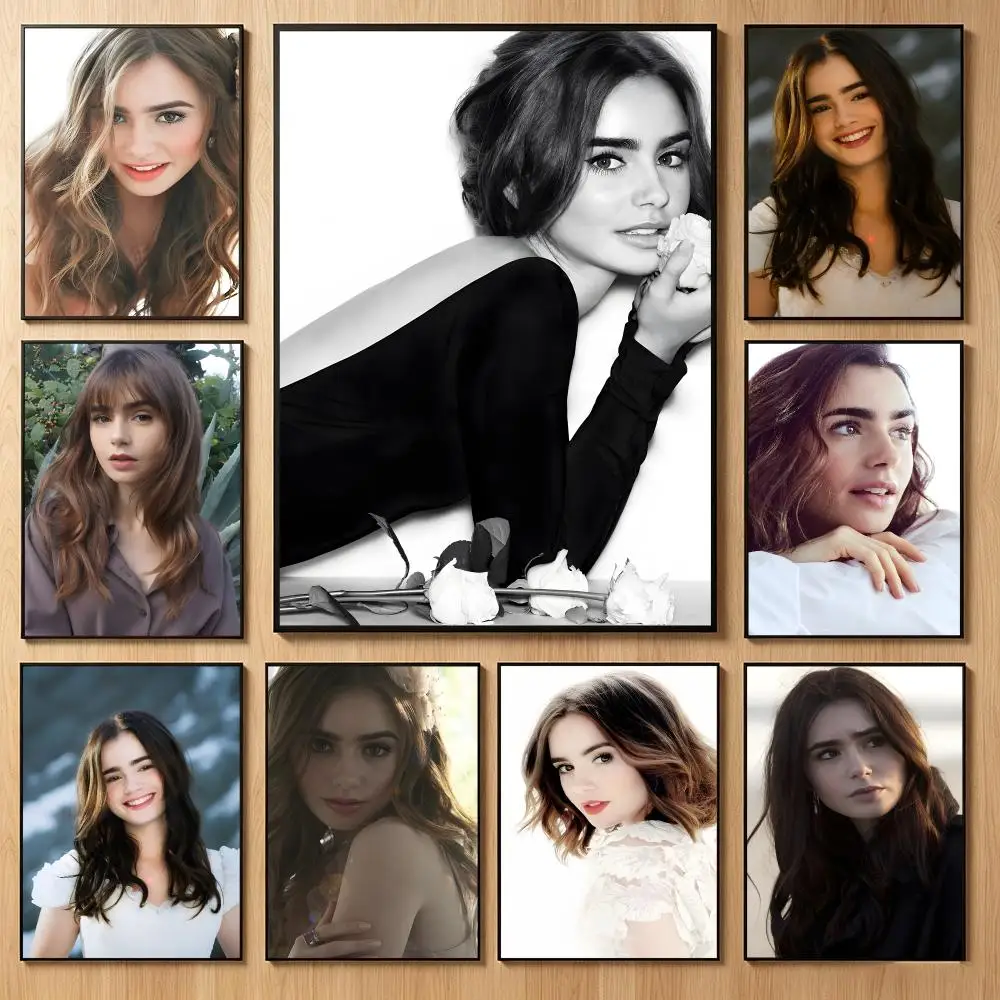Gentle Actress L-Lily Collins Poster Classic Self-Adhesive PP Wall Sticker for Living Room Bar Decor Gift