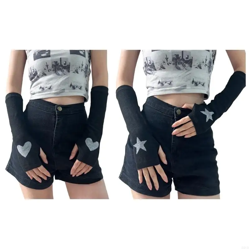 D0UD 2000s Arm Gloves Arm Cover JKStyle Girl Fashion Handwear Warm Knitted Mittens