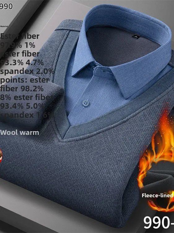 

Warm Wool Blend Knitted Sweater for Men Busin Sle Fce Lined Thiened Long Sve Crew Ne Sweater for Autumn Winter