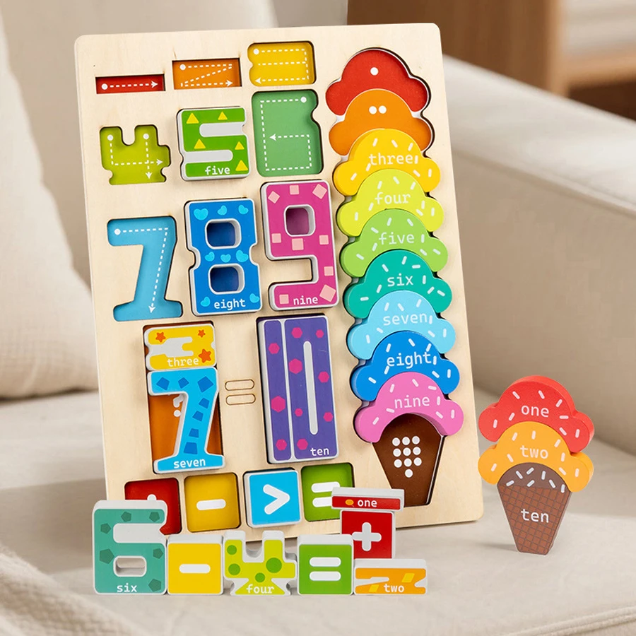 Деревянные развивающие цифровые блоки, креативные головоломки, штабелируемые игрушки, распознавающие цветные цифры, подарок Монтессори