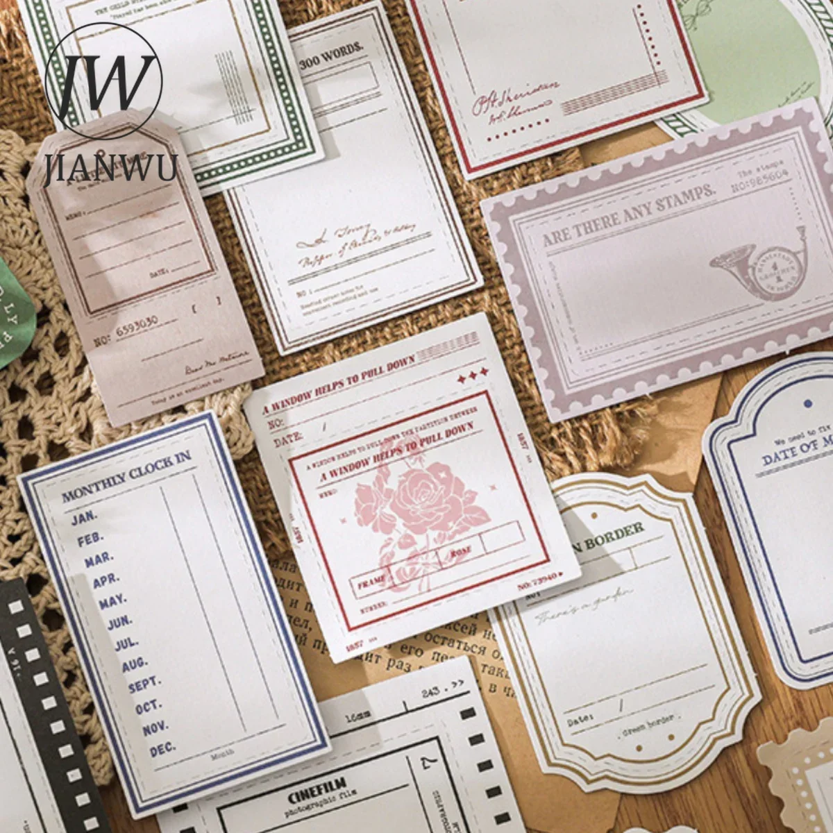 JIANWU Dawn Overture Series Vintage Border Label Relief Material Collage Memo Pad Creative DIY Journal Stationery