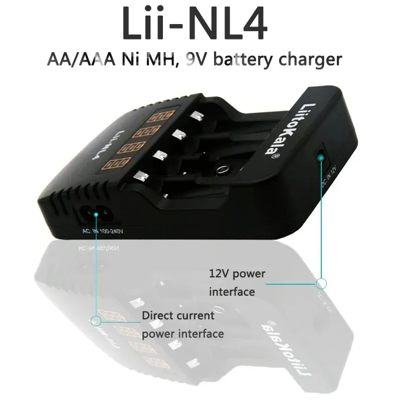 LiitoKala Lii-NL4 Lii-ND4 1.2V AA AAA 9V Battery Charger Ni-MH Ni-Cd Rechargeable Batteries Wall Desk Charging for Travel