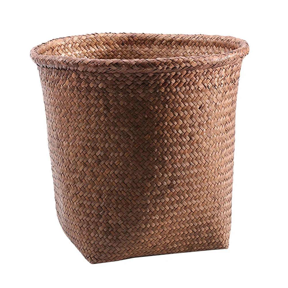 

Garbage Can Home Trash Waste Bin Decorate Straw Rubbish Container Cattail Grass Office Wastebasket Holder Travel Laundry