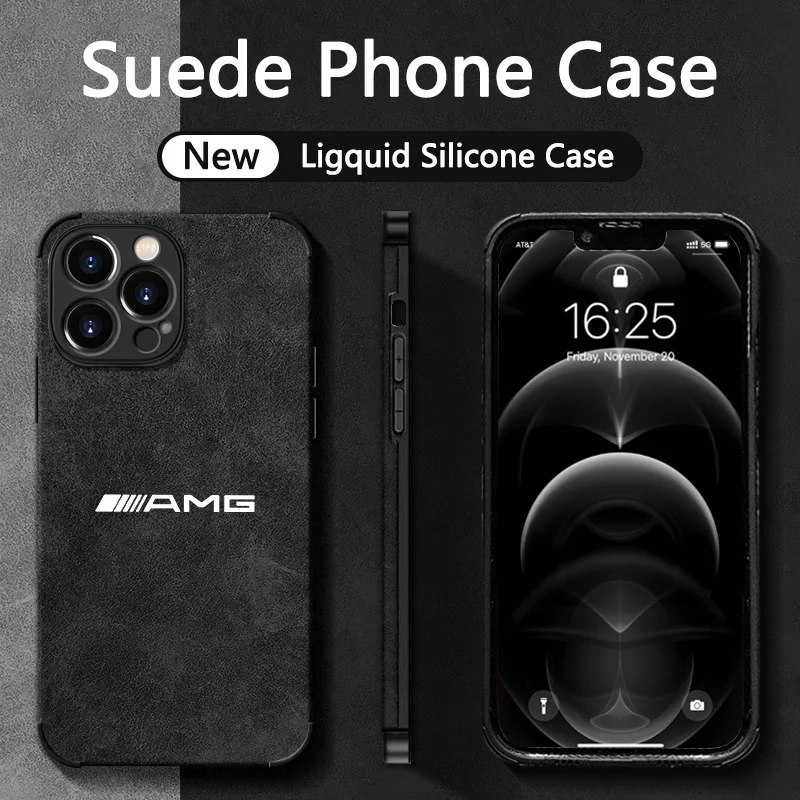 M-Mercedes AMG Logo Sudue Phone Case For iPhone 16 15 14 13 12 11 Pro Max Plus Color Shockproof Back Blue Grey Cover Shell