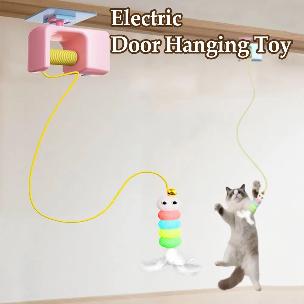 

Funny Electric Door Hanging Toy Automatic Lifting Feather Bell Elastic Rope Pet Toy Pet Self Play Elastic Rope