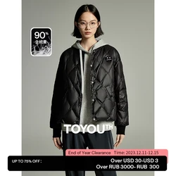 Toyouth-Chaqueta de plumón para mujer, abrigo holgado de manga larga con cuello levantado, bordado, a prueba de viento, prendas de vestir cálidas en cuatro colores, Tops de invierno, 2023