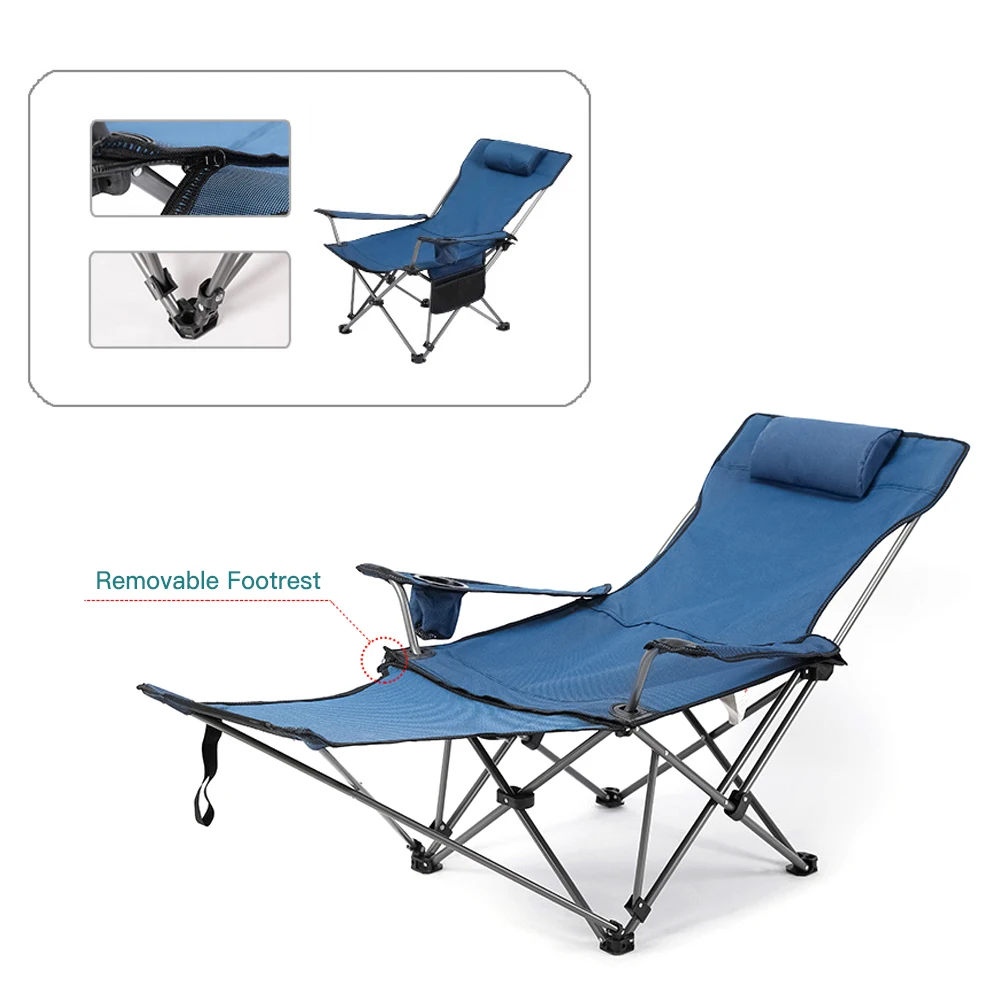 2 in 1 Folding Camping Chair Portable Adjustable Reclining Lounge Chair with Removable Footrest for Camping Fishing Picnics