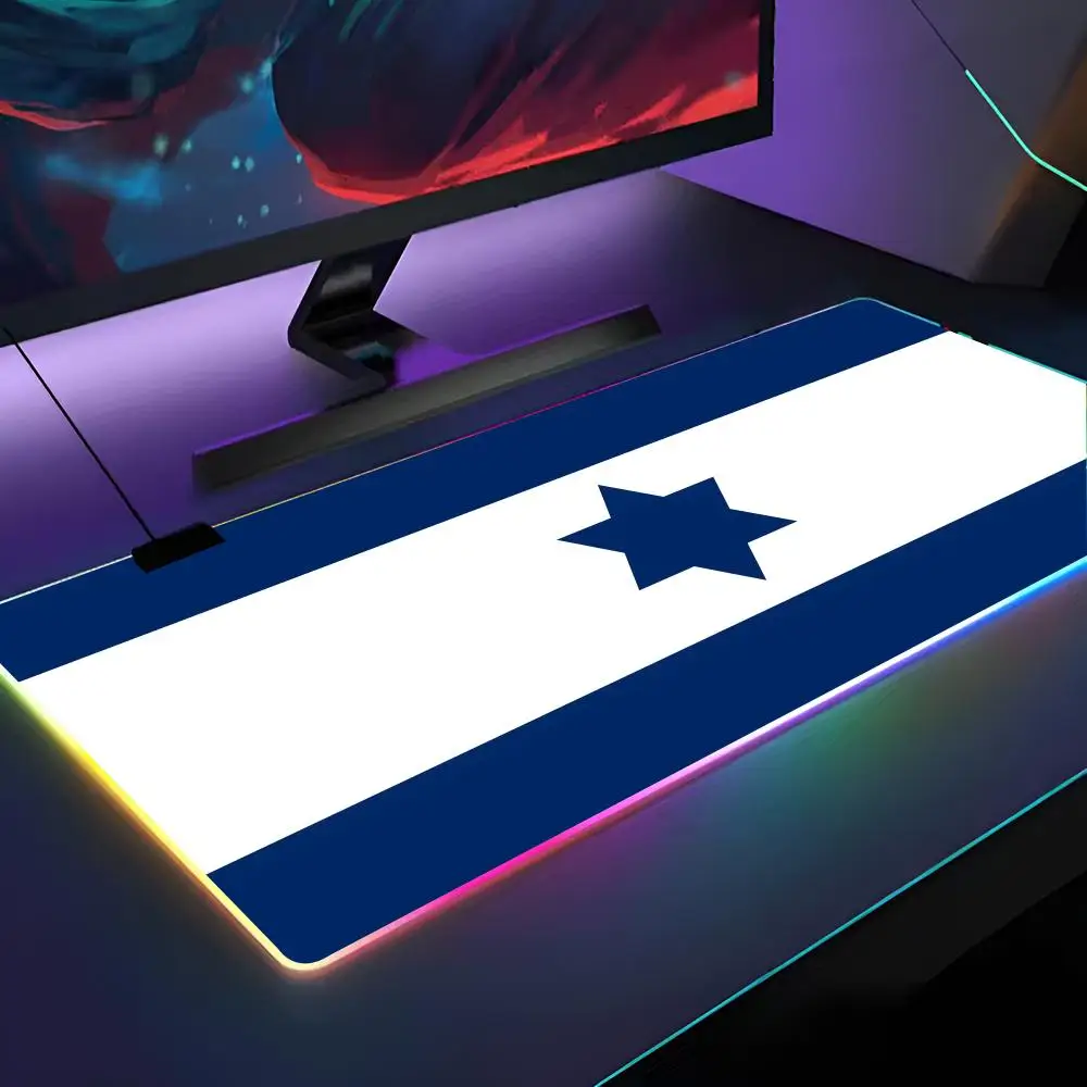 Коврик для мыши с флагом Израиля, коврик для мыши с RGB-подсветкой, коврик для мыши для ноутбука, коврик для мыши для ноутбука, геймера, компьютерный стол, игровые аксессуары