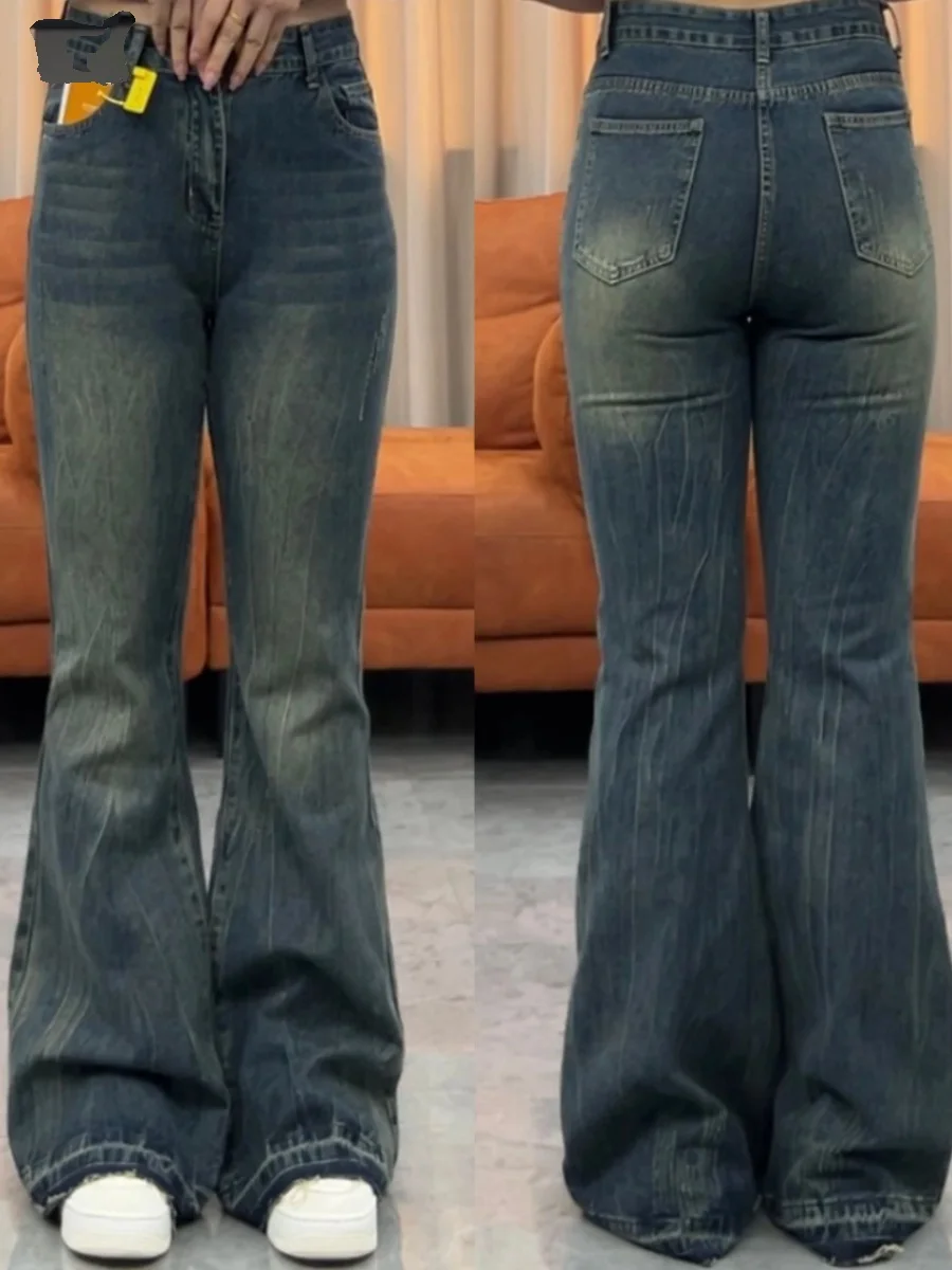 

High Waist Wide Leg Jeans Women's plus Size Faded Blue Jeans Spring Autumn High Waist Long Pants Flared Legs Slimming Effect