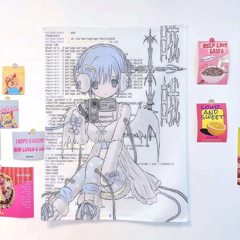 Ins stil mädchen hängen tuch cartoon schlafsaal schlafzimmer nacht tapisserie wand hintergrund tuch vermietung haus dekorative tuch