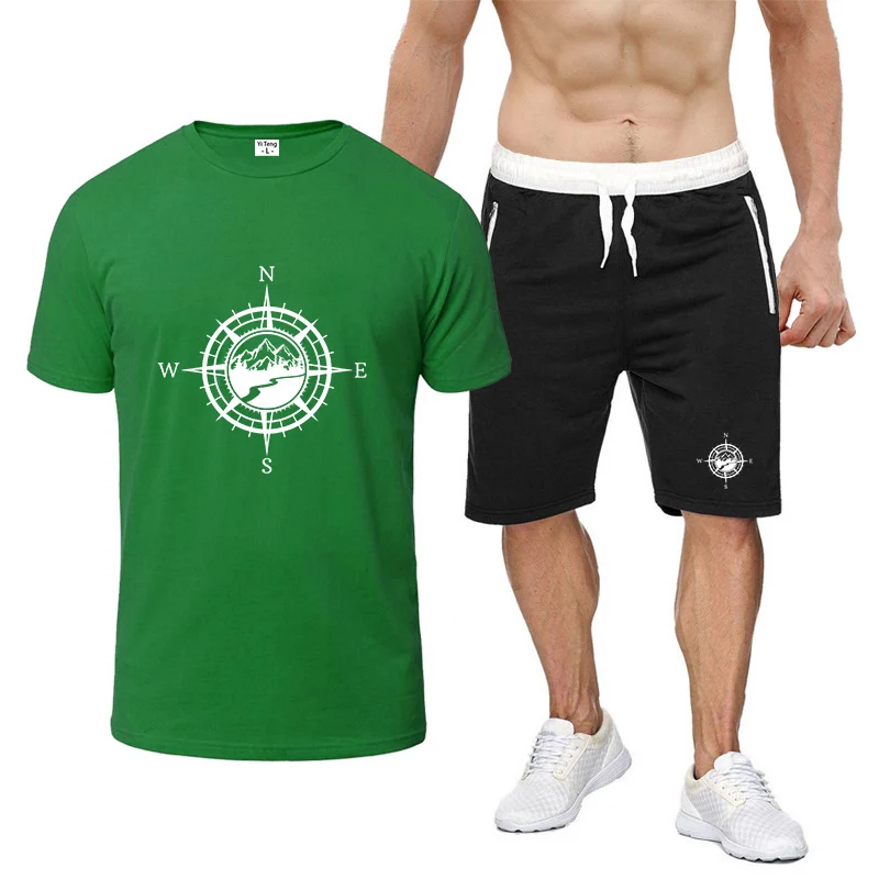 

New 2025 Compass pattern Logo Print Men's Refreshing and non stick to the body Summer Lightweight T-shirt Pants Sports Suits