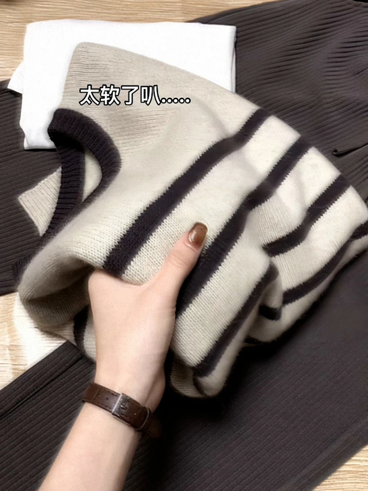 

Шикарный полосатый вязаный свитер, женский весенне-осенний 2023, новинка Sle Dongda Gate Ele, топ, качественный материал, удобная посадка