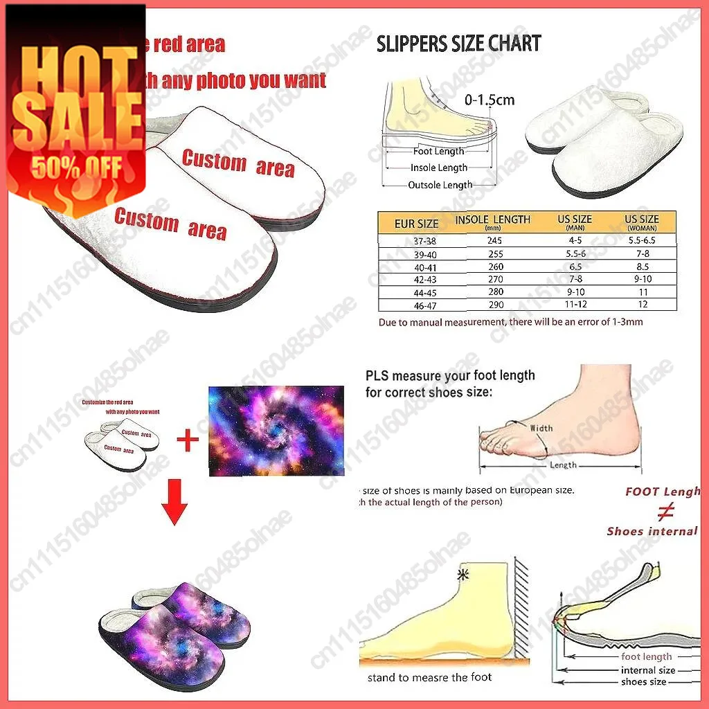 Custom Home Cotton Slippers, Plush Warm Indoor Shoes For Men & Women, Cozy Non-Slip Bedroom Slippers