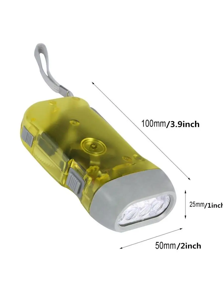 Mão Pressionando Dynamo Poder Crank Wind Up Tocha Luz, lanterna, lâmpada de acampamento, 3 LED, Brand New