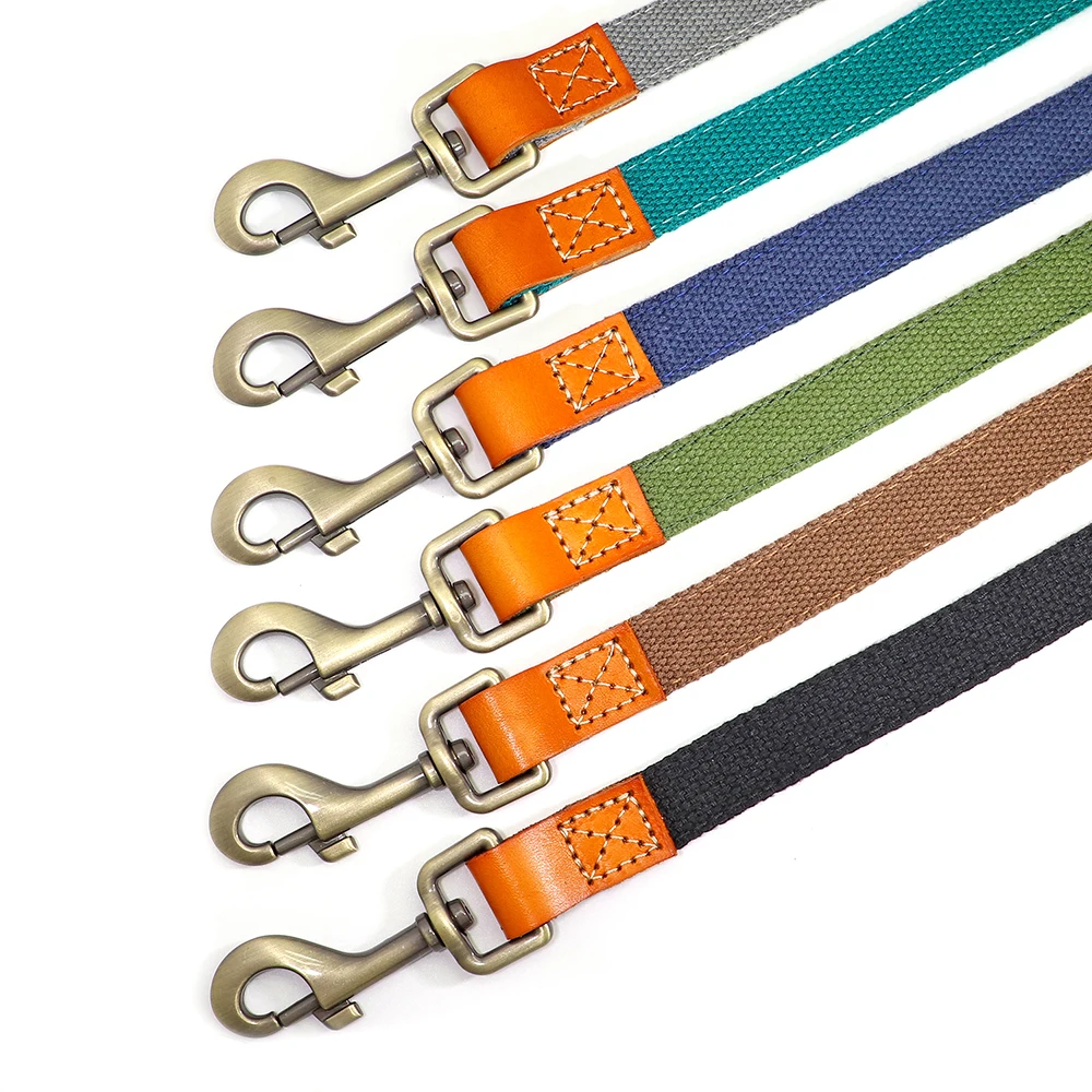 150cm Dog Leash Nylon Genuine Leather Dogs Lead Rope Durable Pet Working Belt With Padded Handle For Small Large Dogs Bulldog