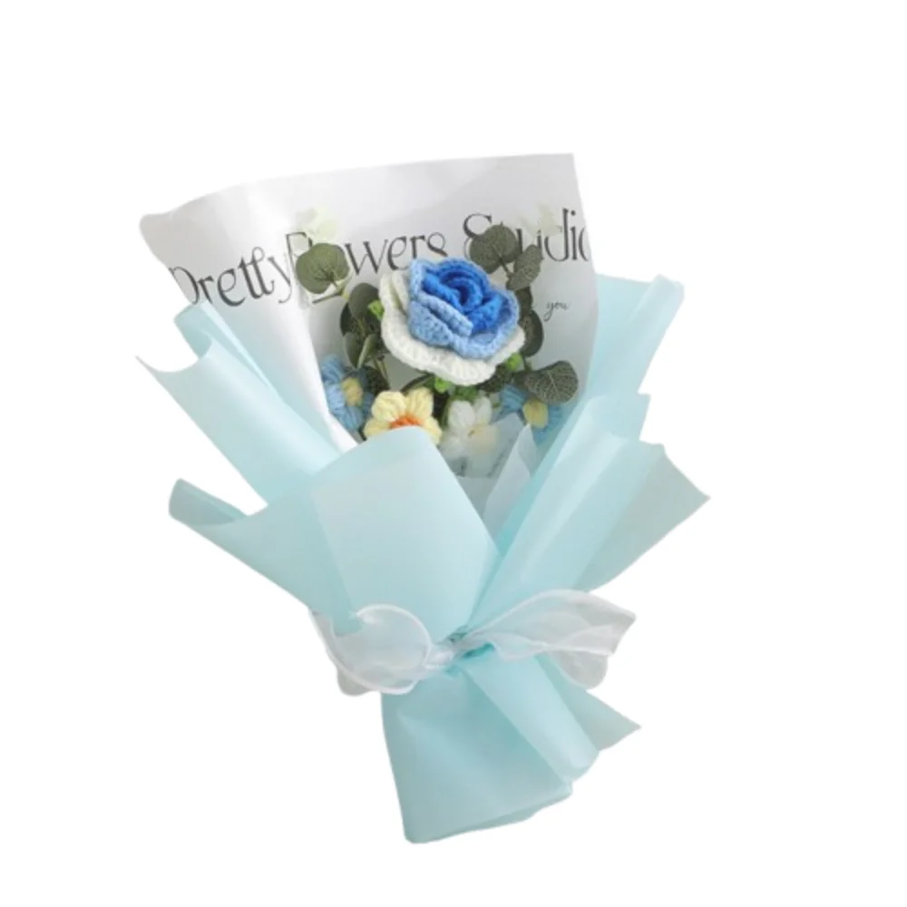 

Korean Style Handwoven Rose Daisy Bouquet Hand-Knitted Soft Yarn Artificial Flower Arrangement Vibrant Color
