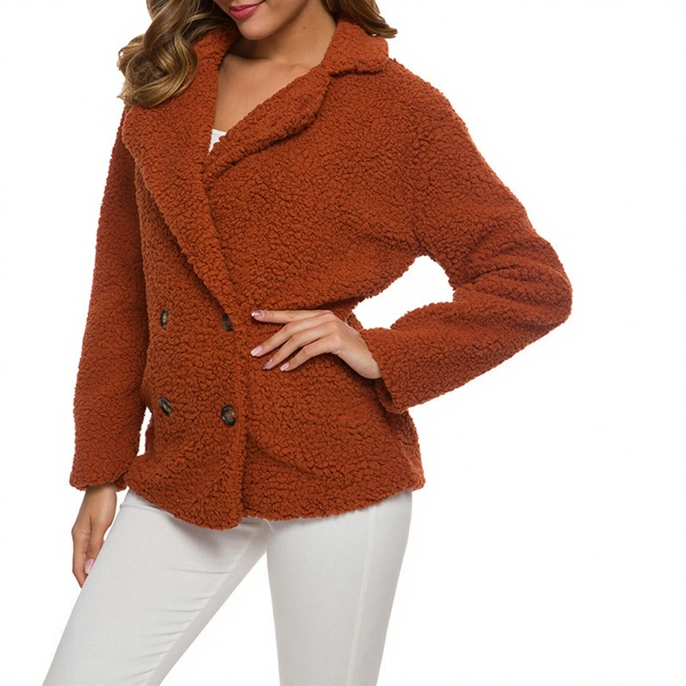 

Women's Double-breasted Lapel Coat Autumn Winter Loose Fit Lamb Wool Outerwear by