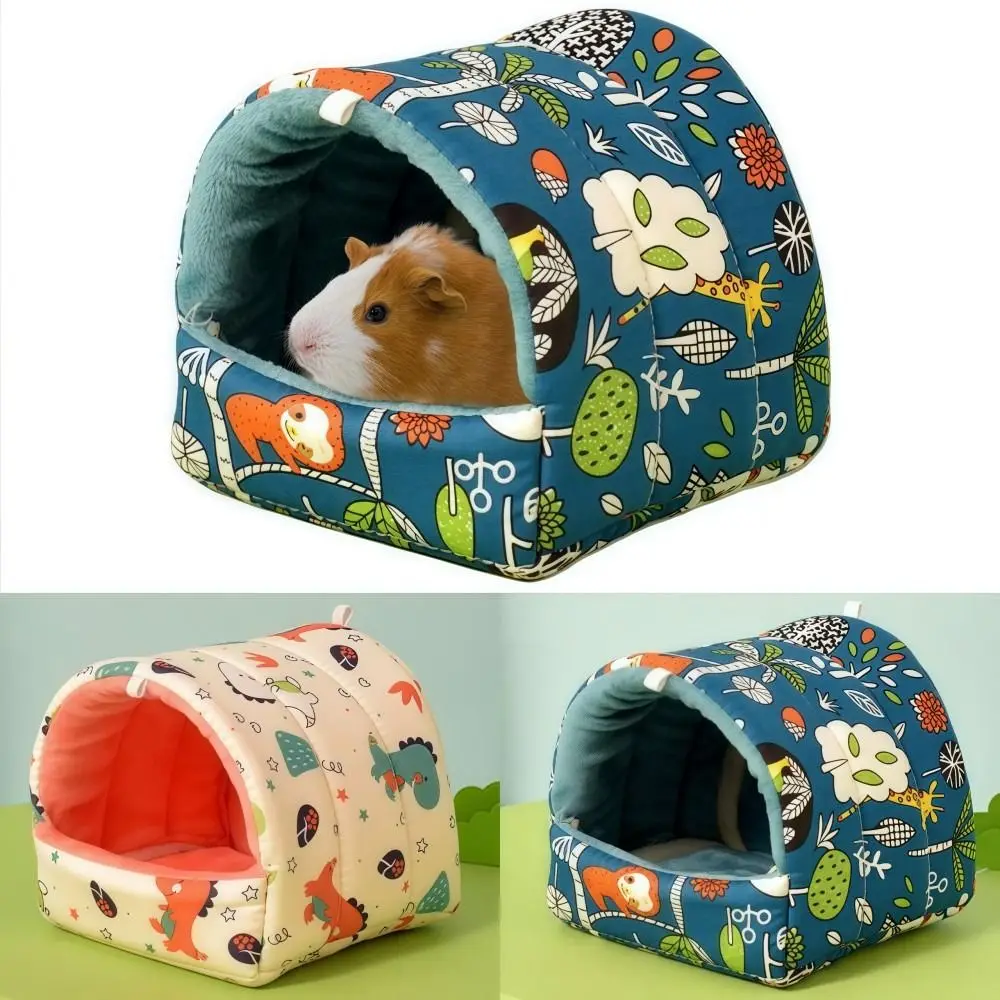 New Cotton Velvet Hamster House Washable Soft Squirrel Bed Comfortable Cartoon Patterns Small Pet Home For Hedgehog Mouse Etc