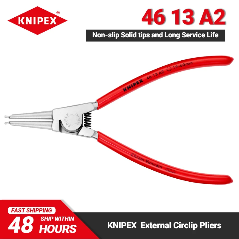 KNIPEX 46 13 A2 Circlip Pliers 180mm Length Non-slipping Solid Tips Plier for External Circlips on Shafts