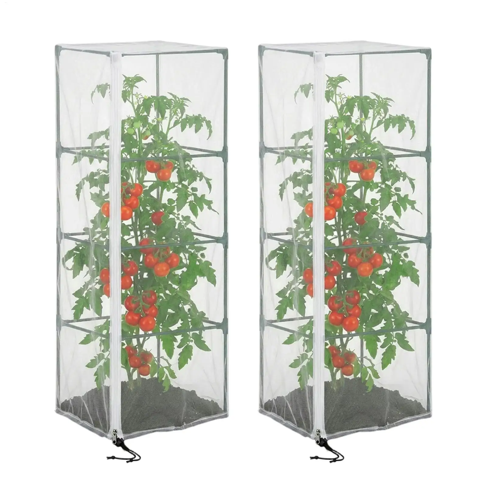 Mesh Plant Cover 2 Pieces Square Reusable Vertical Protector With Zipper Tomato Plant Cage Cover For Vegetable Fruit Strawberry