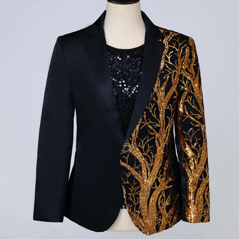 

Male embroidered gold sequin large size suit jacket male singer banquet fashion trend host stage dancing performance suit