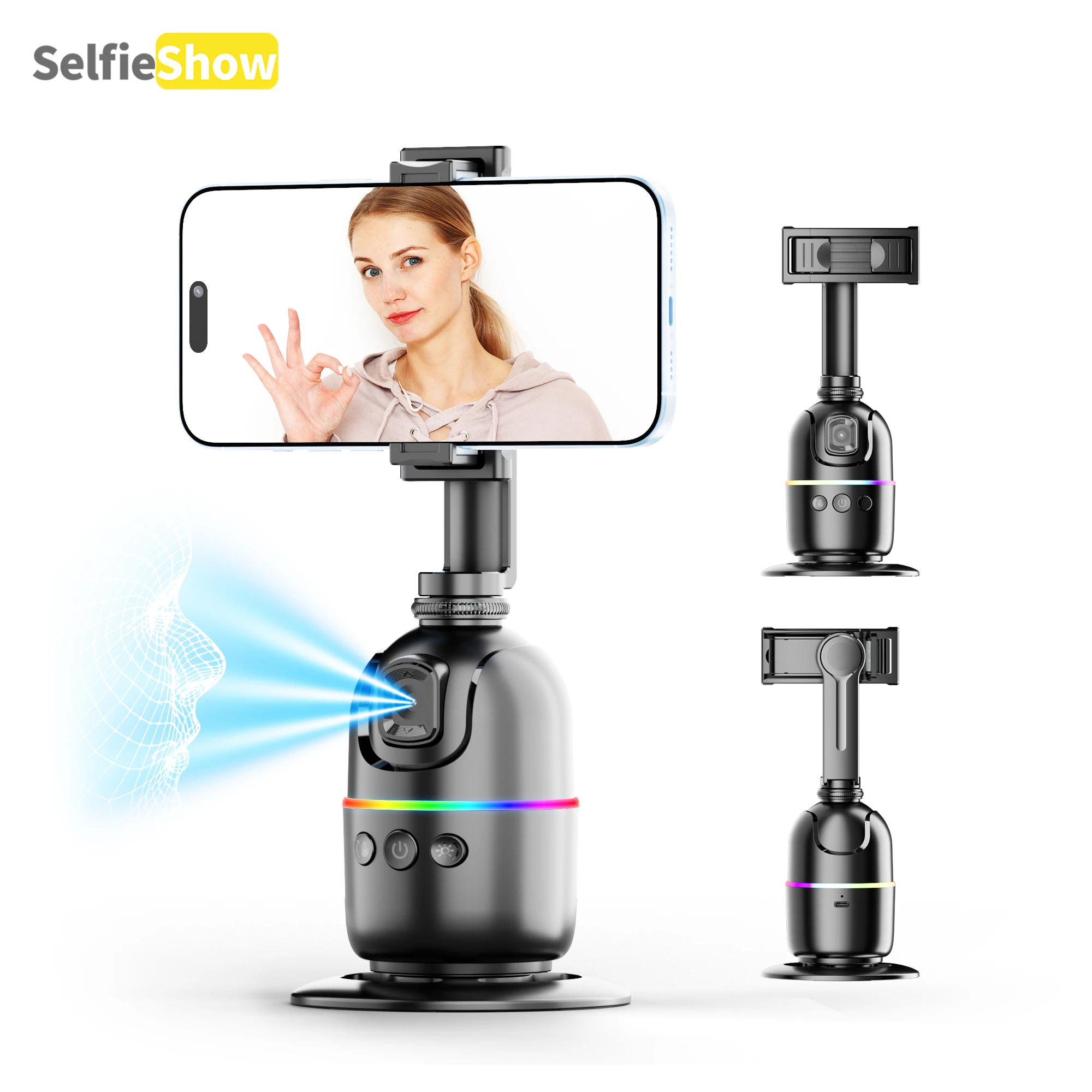 

Стабилизатор P03 360° ° Автоматическое интеллектуальное отслеживание лица, AI Gimbal, настольный держатель для сотового телефона, штатив для камеры, смартфона, видео Vlog Live